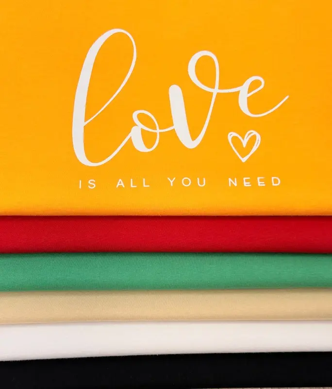 تیشرت زنانه رنگی یقه گرد نخ پنبه طرح Love Is All You Need | آلما شاپ